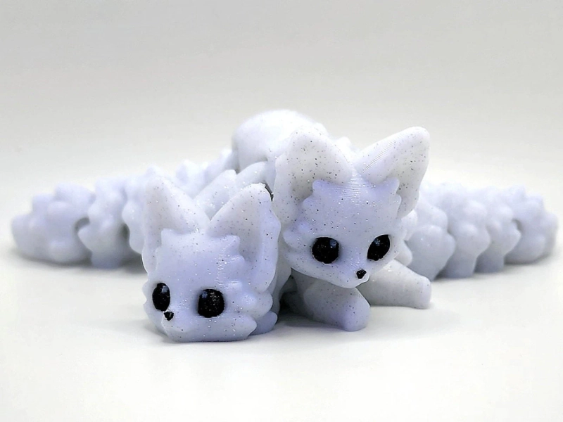 Arctic Flexi Fox, White Glitter, Silk or Pearlescent, Articulated 3D Fidget Toy, Desk Pet, Decor, Fox Gift, Animal, Winter