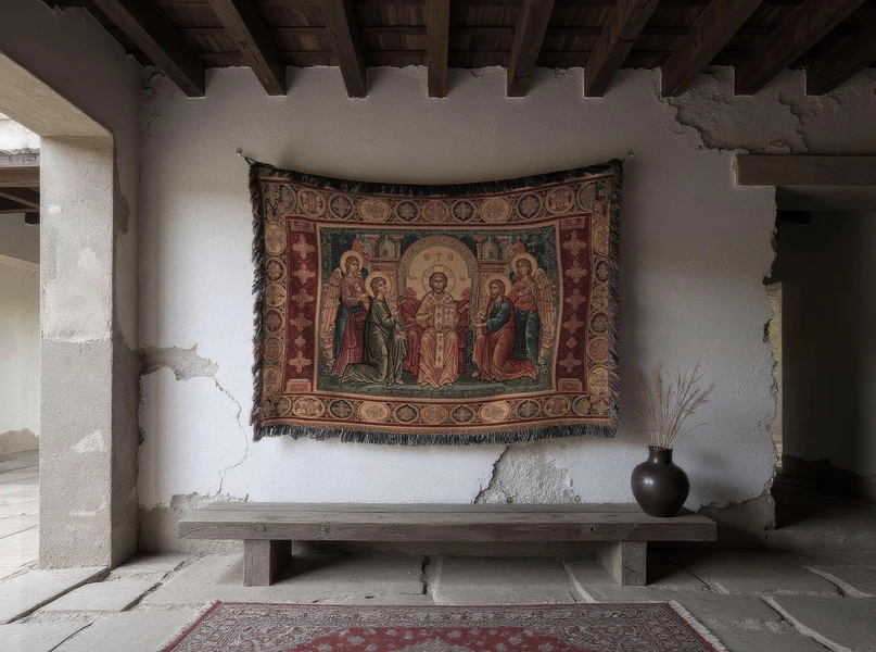 Byzantine Icon Tapestry Orthodox Christian Sacred Art Blanket