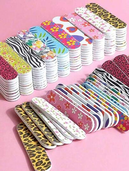 100pcs Double-Sided Durable Portable Mini Nail Files, Suitable For Natural And Artificial Nails, Compact Colorful Design, Ideal For Manicure And Pedicure