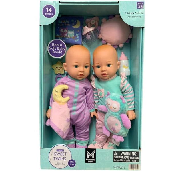 Member's Mark Sweet Twins Dolls & Accessories Playset Little Night Owls