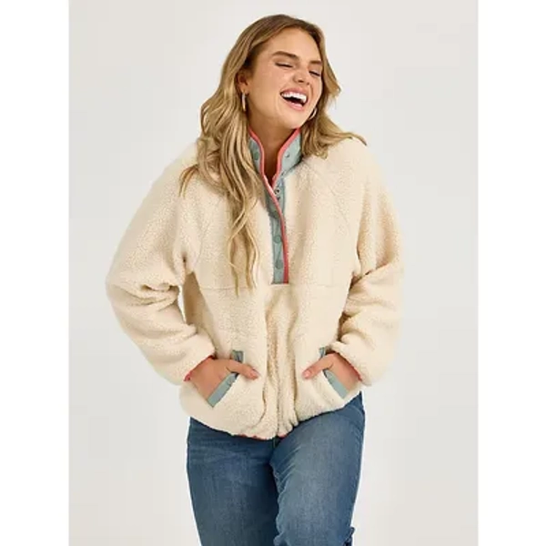 Wrangler Womens Wgr Retro 1/2 Snap Sherpa Pullover White Size M