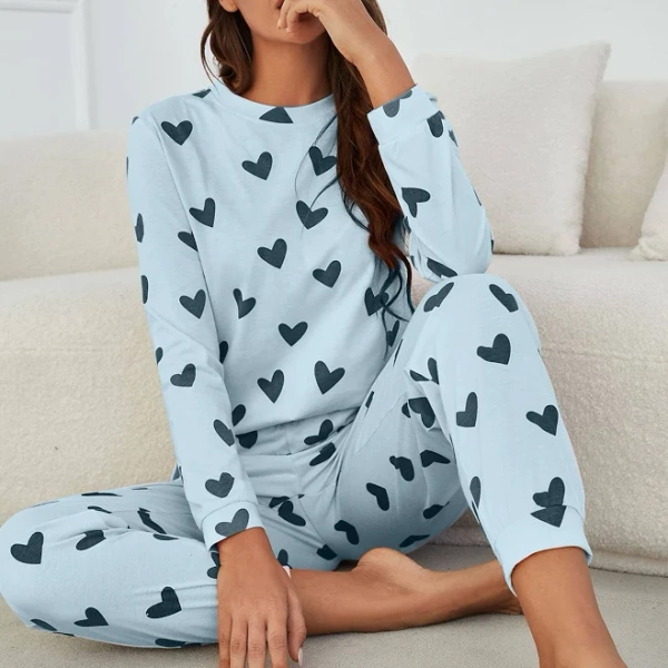 Allover Heart Print Pyjama Set