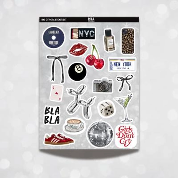 20 PCS NYC It Girl Aesthetic Sticker Sheet Bullet Junk Journal Kindle Laptop Decal Cool Girl Disco Ball Aesthetic Scrapbook City Downtown