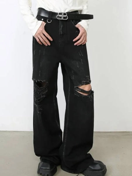 Men's Baggy Wide Leg Ripped Jeans
