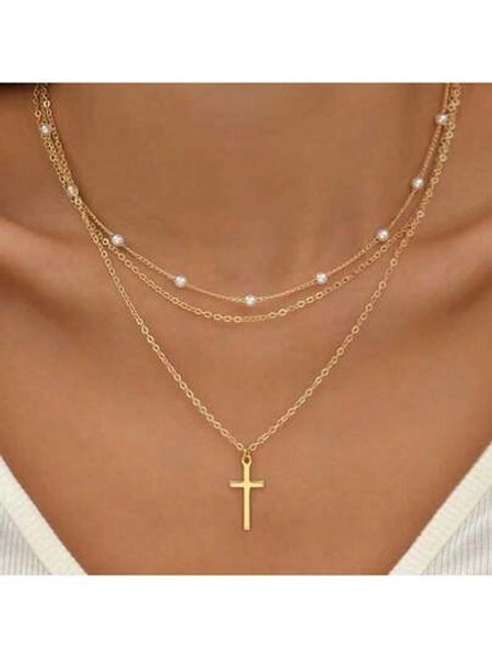 New Exaggerated Personality Cross Pendant Clavicle Chain Light Luxury Multi-Layer Stacking Niche Jewelry Necklace