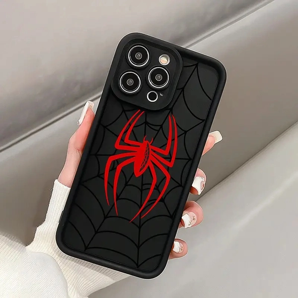 Black High Bamboo Creative Red Spider Pattern Phone Case, Compatible with iPhone 15 Pro Max/14 Plus/13 Pro Max/12/11/7/7P/IX/XR/XS Max