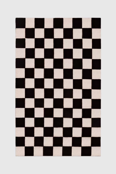 Jubi B&W Small Checkered Hand Tufted Wool Rug