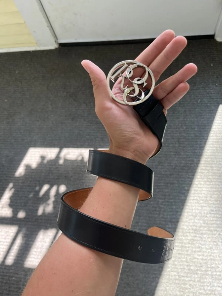 Martine Rose Black and Silver Rose Buckle Belt
