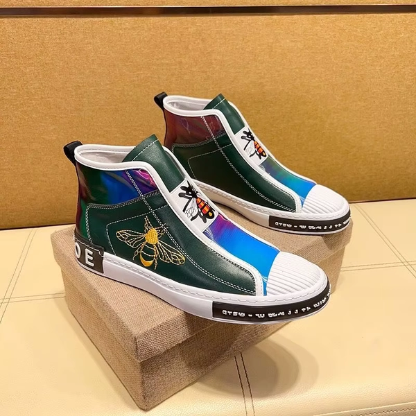 New High-top plush Men's Genuine leather embroidery Bees Sports shoes Luxury fashion Lace-up shoes sneaker Running shoes - AliExpress 322