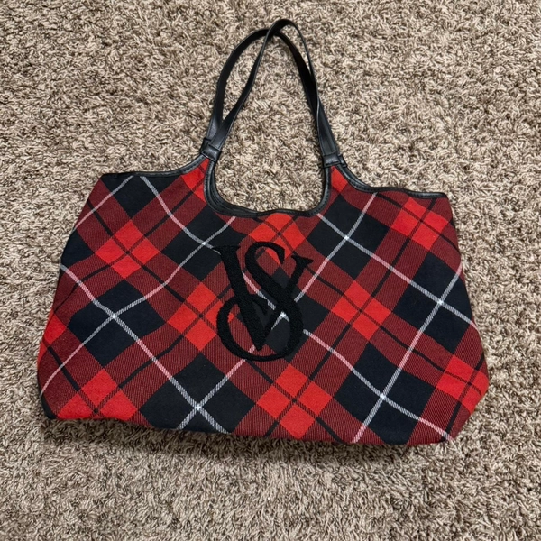 Red and black Victoria's Secret plaid tote bag...