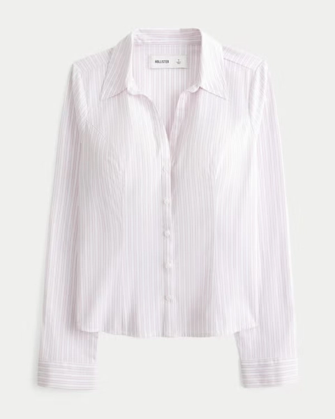Stretch Poplin Button-Through Shirt