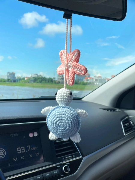 Crochet Turtle & Starfish Car Charm, Handmade Amigurumi Sea Turtle Hanging, Cute Rearview Mirror Decor, Ocean Lover Gift