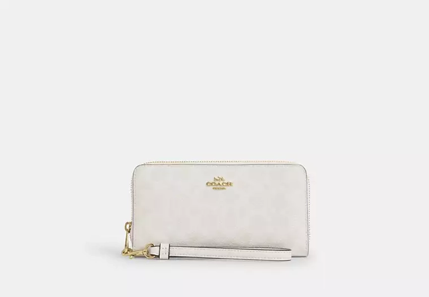 Gold/White/Chalk Long Zip Around Wallet In Signature Canvas