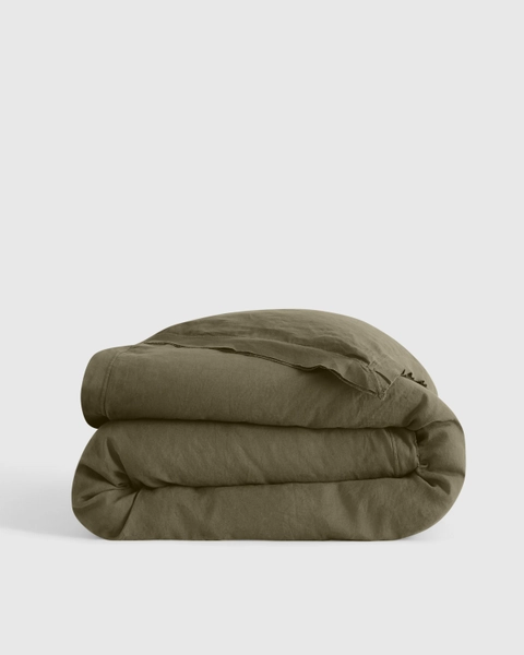 European Linen Double Flange Duvet Cover in Espresso