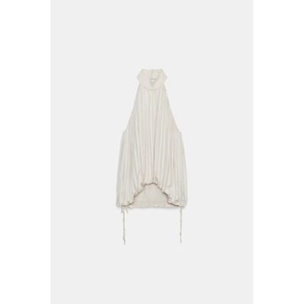 Zara - Zw Collection Pleated Halter Top - Pearl / Beige - L - Woman