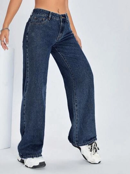 SHEIN ICON Women's Mid-Rise Loose Fit Denim Pants