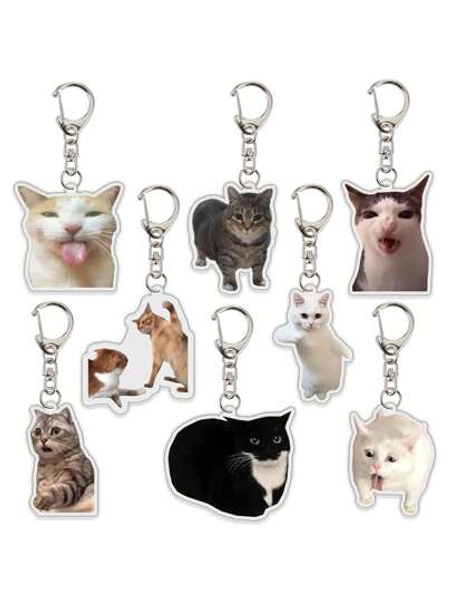 1pc/4pcs Pet Keychain Cat Photo Acrylic Pendant Accessory Backpack For School Letter