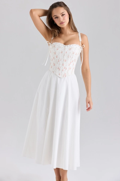 Clarabelle Rose Print Cotton Detachable Corset Midi Sundress