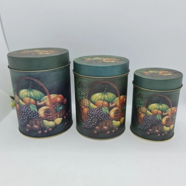 Tin, Metal Tins Set of 3 Round Green Fruit Design Canisters Country Farmhouse Storage Coffee, Tea, Lolly Tins - Etsy Australia