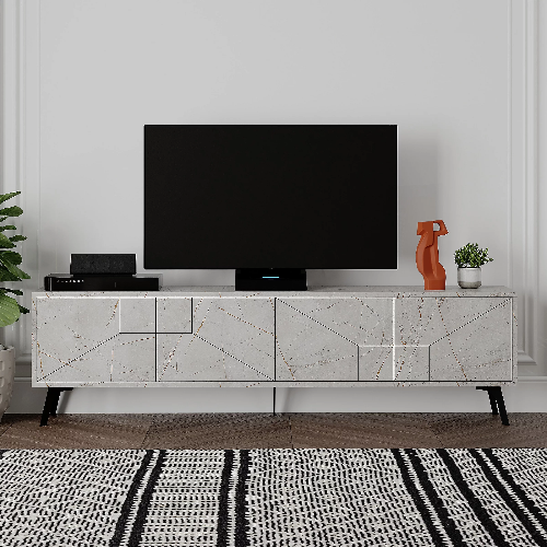 Decortie Dune Modern TV Unit Multimedia Centre with Storage Stylish TV Cabinet 65" TVs Gold Marble Effect 180cm