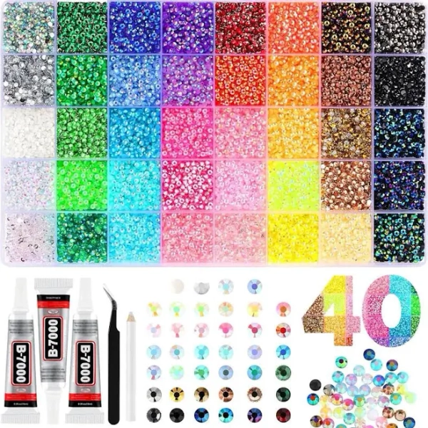 2026 New Bedazzling Kit 24/32/40 Colors, 3mm Flatback Resin Rhinestones for Crafts, Bedazzler with Glue for Nail Gems, DIY Shoes, 1 Colors=800 Pcs (40