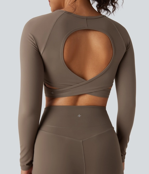 Halara UltraSculpt™ Round Neck Long Sleeve Cut Out Cropped Yoga Sports Top