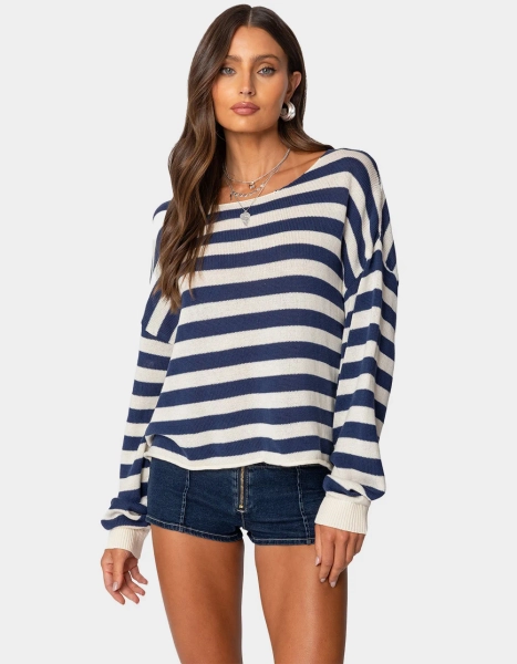 EDIKTED Anney Oversized Striped Sweater - BLUE - XS