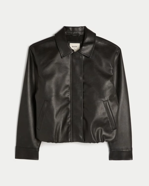 Faux Leather Bubble Bomber Jacket