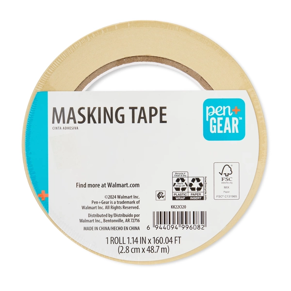 Pen+Gear Masking Tape, 1.14 in x 54.6 yd, Brown, 1 Roll - Walmart.com