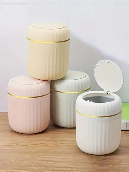 1Pc Mini Garbage Bin, Covered Small Trash Can, Desktop Trash Can, Plastic Desktop Waste Paper Basket, Swing-Top Design To Prevent Odor Leakage, Used For Storing Fruit Peel And Paper Scraps On Desk To Keep Tidy, For Bathroom, Home Office Desk Decor,Coffee Table, Office, Living Room, Study