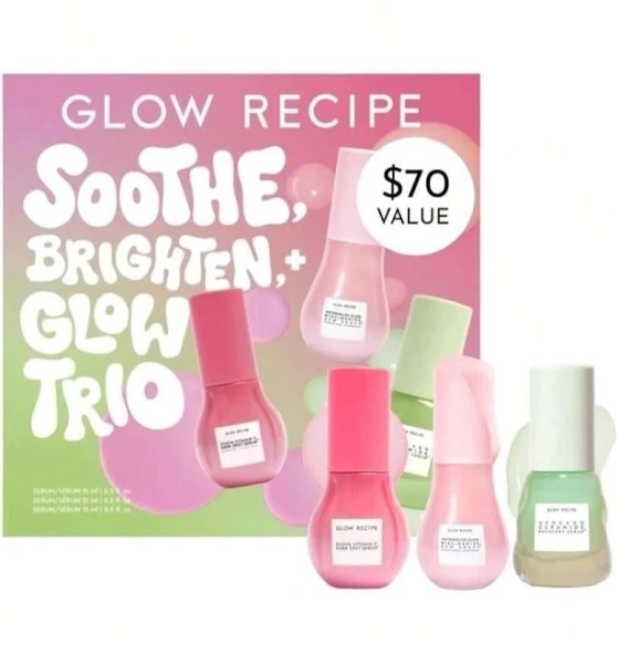 Glow Recipe Soothe, Glow &Amp; Bright Gift Set - Niacinamide Dew Drops Illuminating Primer &Amp; Avocado Ceramide Facial Serum &Amp; Guava Dark Spot