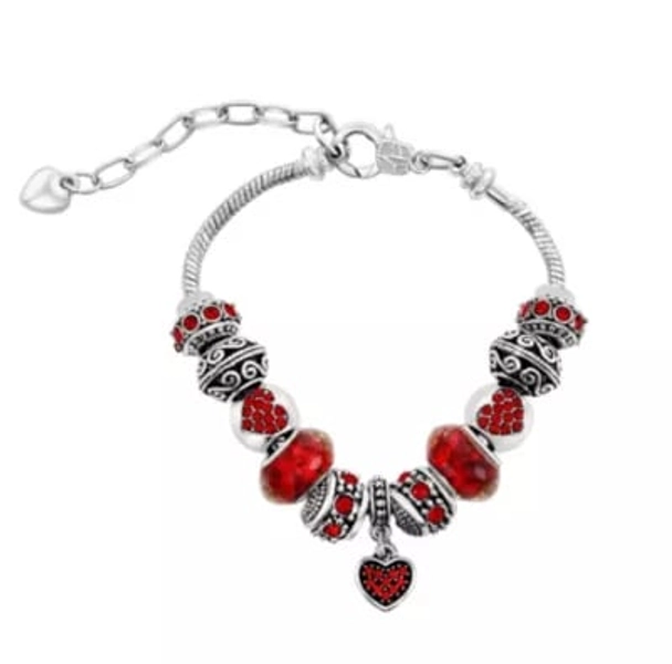 Donatello Gian Red Heart Crystal Heart Charm Bracelet