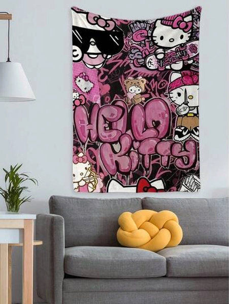 Sanrio 1pc Sanrio Hello Kitty Graffiti Tapestry,Sanrio Charcaters Cartoon Tapestry,Girl's Room Background Wall Decoration Fairy Tale Style, Gift For Bedroom Living Room Corridor, Wall Art, Wall Decoration, Room Decoration