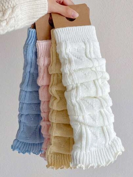 1/3/6 Pairs Women's Multi-Color Leg Warmers, Slimming Leg Warmers, Ribbed Knit Heart Pattern Crew Leg Warmers, Versatile For Daily Wear, Suitable For Spring/Summer, Valentine's Day - Size one-size