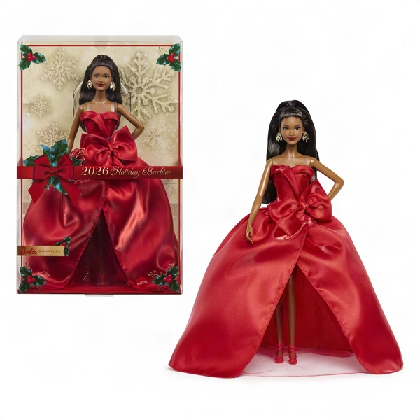 Barbie Signature 2026 Holiday Barbie Fashion Doll, Seasonal Collector, Black Hair with Red Gown with Bow Detail - Walmart.com