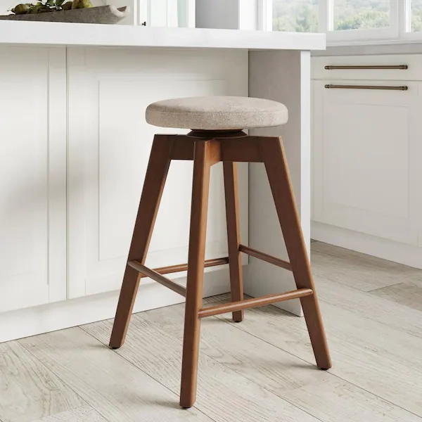 Nathan James Amalia 26 in. Natural Wheat Brown Backless Counter Height 360 Swivel Upholstered Seat Solid Wood Kitchen Bar Stool 23401
