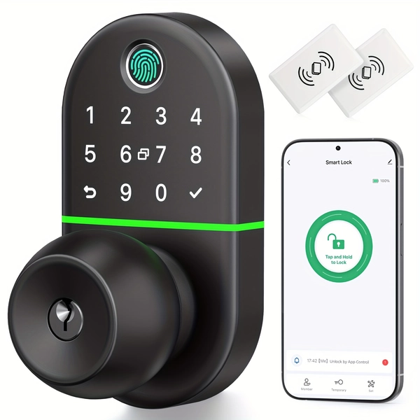 Keyless Entry Door Lock With Handle - Smart Door Lock With Fingerprint And Electronic Code Entry, Auto Locking Deadbolt