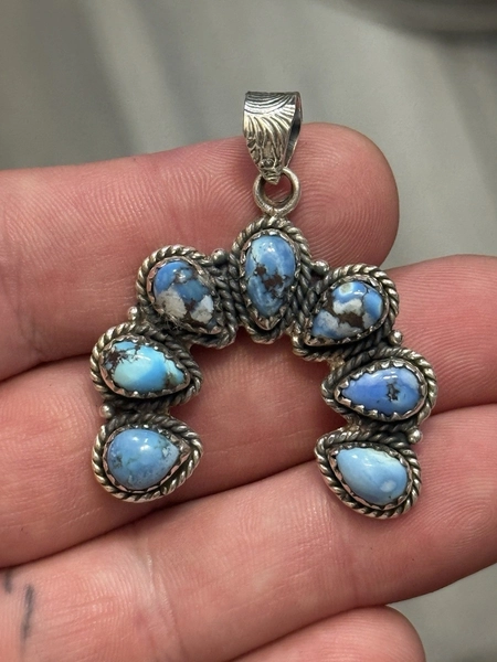 STERLING SILVER NATIVE AMERICAN SW GOLDEN HILLS TURQUOISE NAJA CLUSTER PENDANT