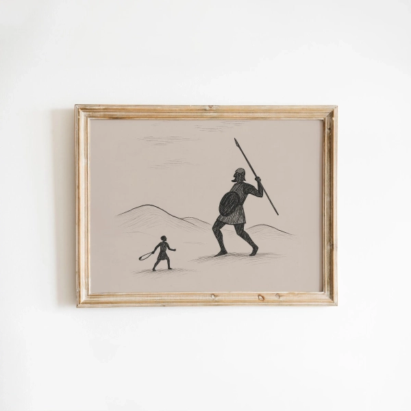 David and Goliath Poster – Minimalist Biblical Line Art