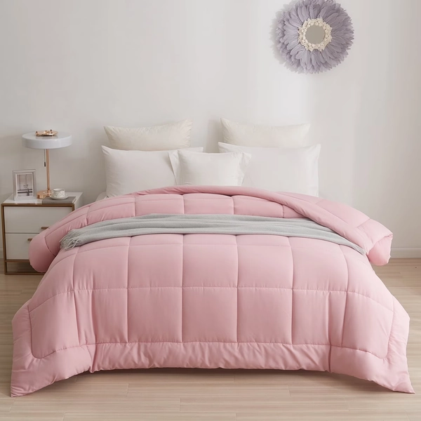 BedTreat Down Alternative Comforter with Corner Tabs - All Season Quilted Twin Size 240 GSM Pink Comforter, Machine Washable Microfiber Bedding