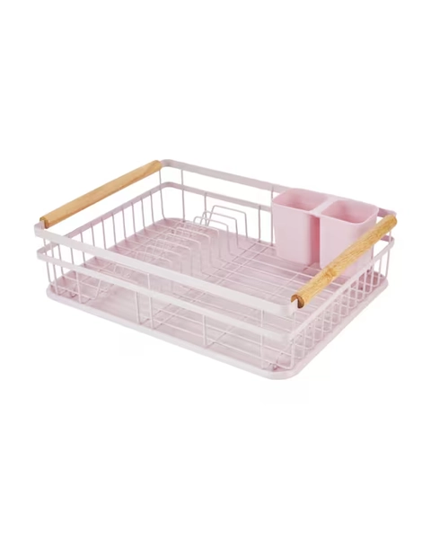 Pink Wooden Handle Dish Rack - Pink - One Size