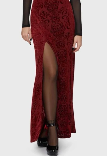 Killstar - Crimson Bloodlust Maxi Red - Skirt - red - S - 88% Polyester, 12% Elastane