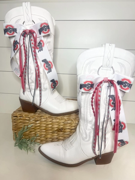 Ohio State Buckeyes Scarlett and Gray Boot Bows and Ribbons-Custom Accessories