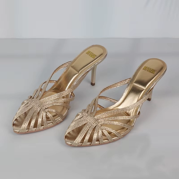Women Shoes 2025 New Gold Hollow High Heels Luxury Pointed Toe Heeled Pumps for Women Office Mules Summer Stiletto Shoes Sandals - AliExpress 322