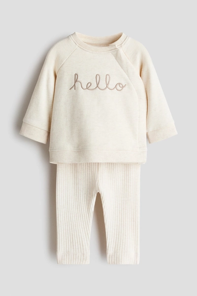 H & M - 2-piece Cotton Set - Light Beige/Hello