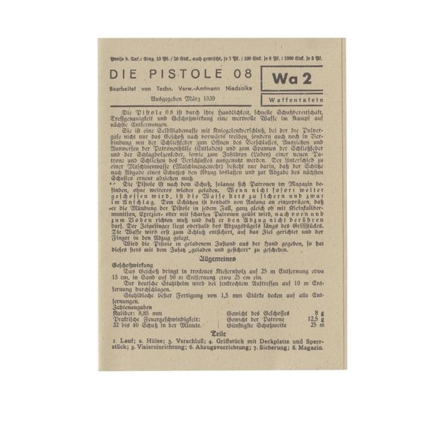 Waffentafeln P08 small info card