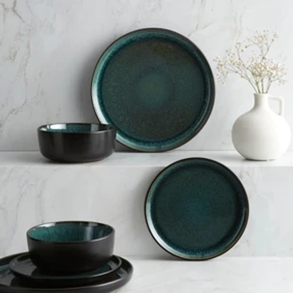 Reactive Glaze 12 Piece Green Dinner Set