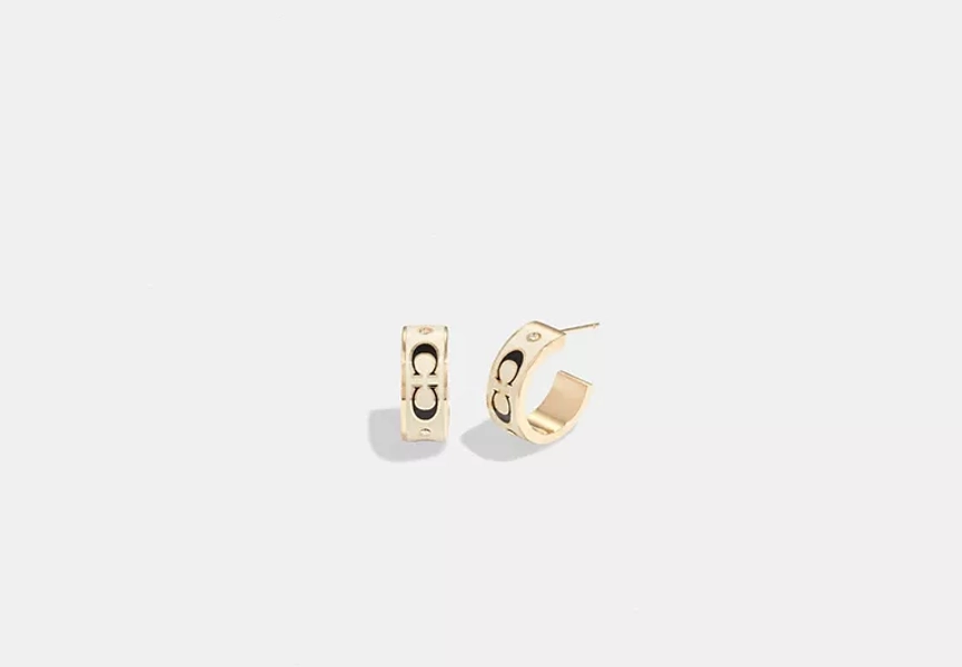 Gold/White Signature Enamel Huggie Earrings