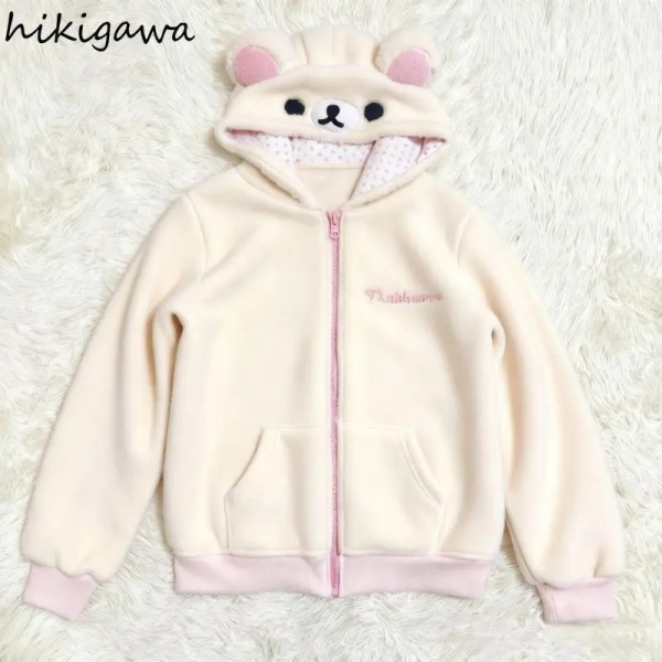 2025 Ropa Mujer Japanese Hoodies Jackets Women's Clothing Bear Ear Hooded Zipper Sweatshirts Fashion Casual Cute Hoodie Tops