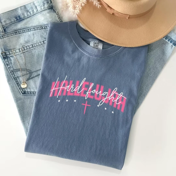 Comfort Colors® Hard Fought Hallelujah Shirt, Christian Gift, Bible Verse Shirt, Religious Shirt, Jesus Lover Shirt, Retro Christian Shirt